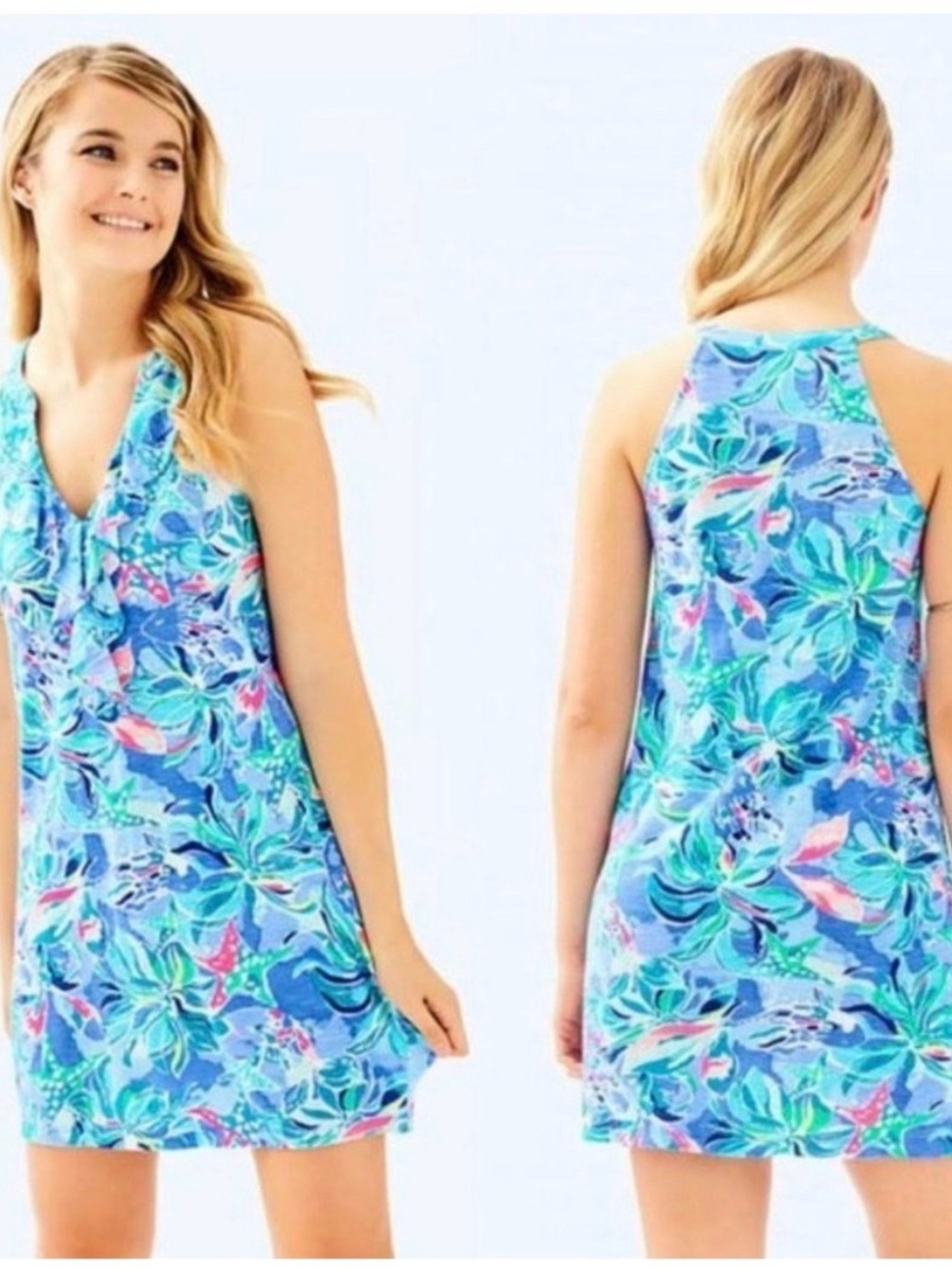 Lilly Pulitzer Shay Ruffle Swing Dress XL Bennet Blue Celestial Seas